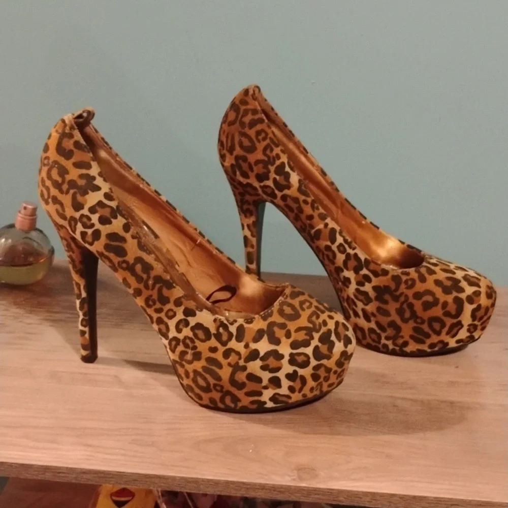 Red Circle Animal Print Platform Heels